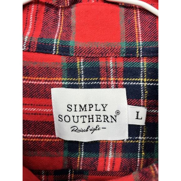 Simply Southern Flannel Shirt‎ Men’s Large Red Raised Right Button Up Plaid - Picture 4 of 6